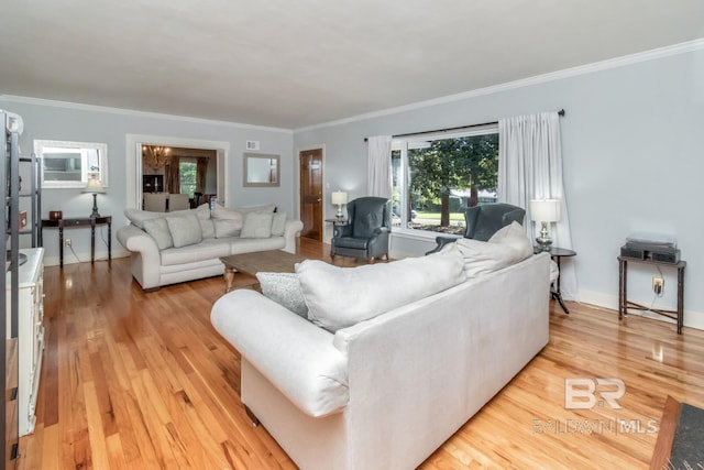 306 Thornton Pl, Mobile, AL 36609 - living room featuring light wood finished floors, ornamental molding, and baseboards