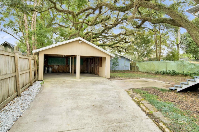 detached garage with fence