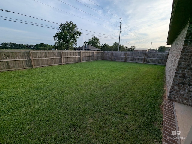 view of yard with a fenced backyard