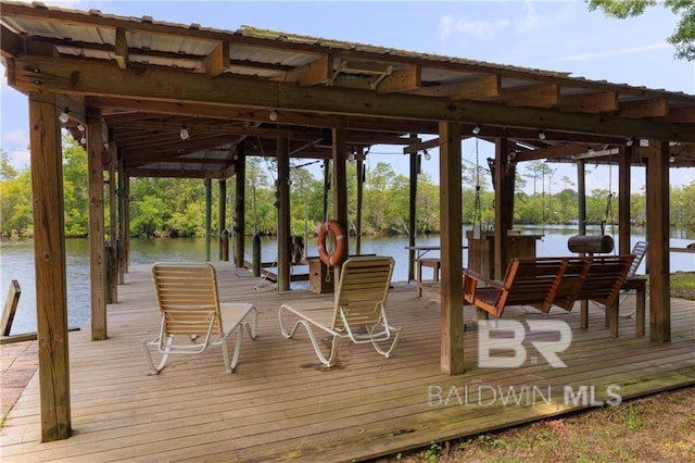 view of dock with a water view