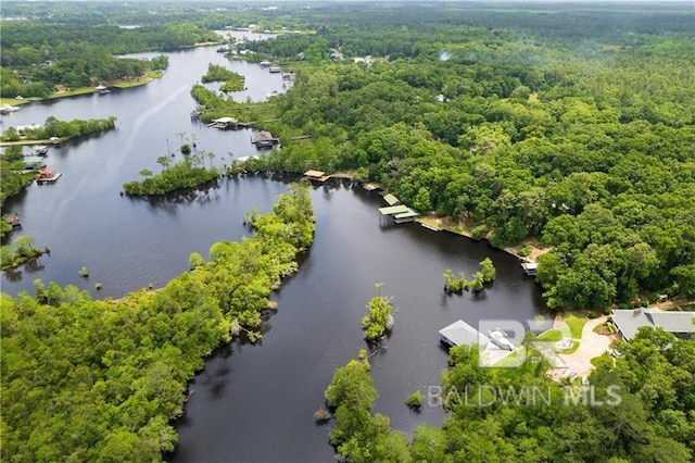 aerial view featuring a water view