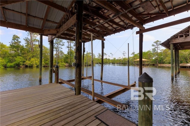 dock area with a water view