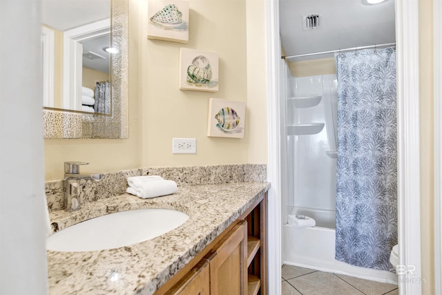 969 W Beach Blvd Unit 1503A, Gulf Shores, AL 36542 - full bathroom featuring vanity, tile patterned flooring, and shower / bath combination with curtain