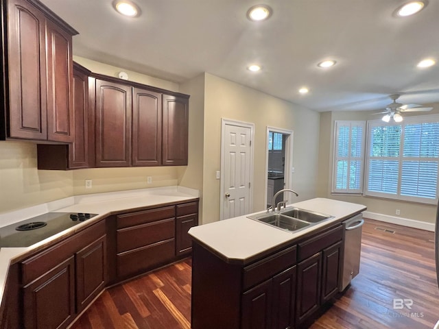 151 Mockingbird Ln, Atmore, AL 36502 - kitchen featuring a sink, electric cooktop, dishwasher, dark wood-style flooring, and recessed lighting