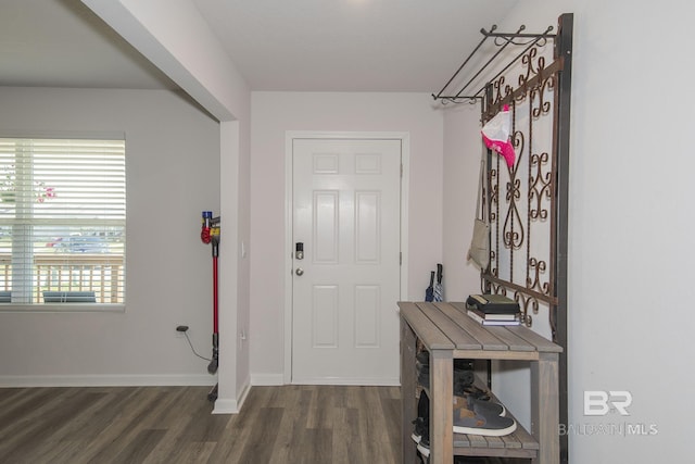 10909 Blacktail Loop, Pensacola, FL 32526 - foyer entrance with dark wood-style flooring and baseboards