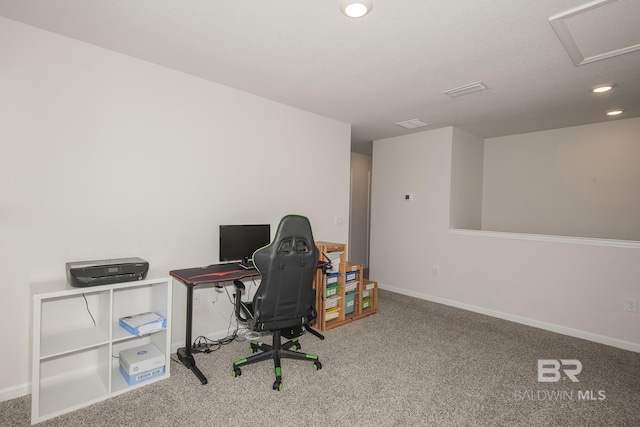 10909 Blacktail Loop, Pensacola, FL 32526 - carpeted office space featuring recessed lighting and attic access