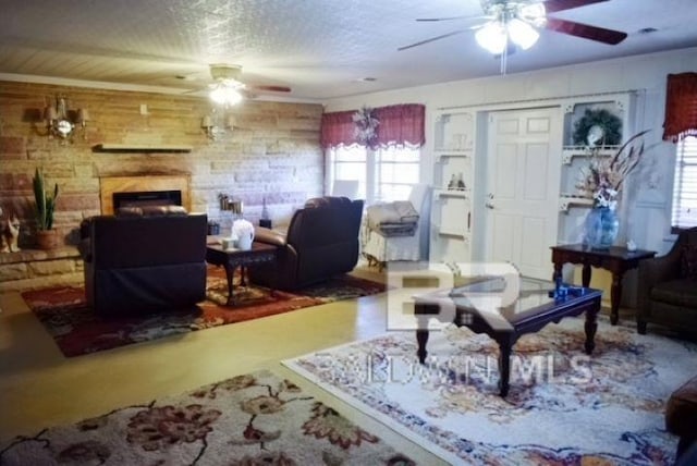 living room featuring ceiling fan