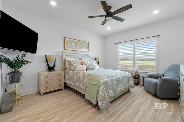 4175 Montague Dr, Gulf Shores, AL 36542 - bedroom with light wood-style flooring, recessed lighting, and ceiling fan