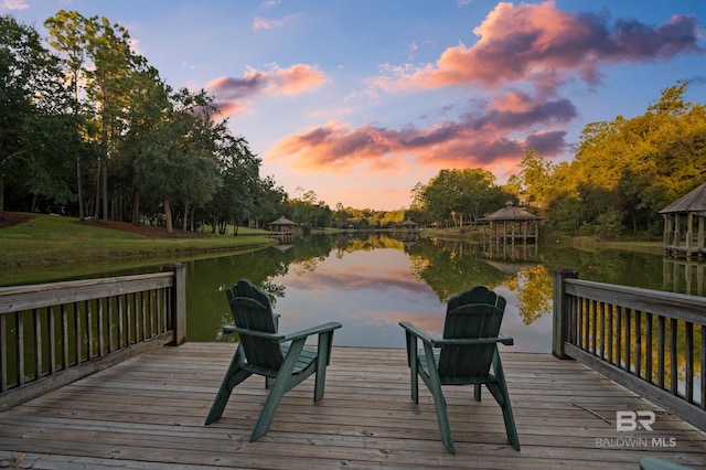 view of dock featuring a water view