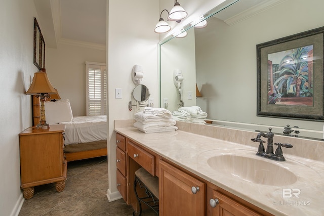 bathroom featuring vanity and ornamental molding