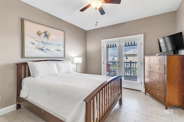 201 W 13th St Unit 2 B, Gulf Shores, AL 36542 - bedroom featuring access to outside, french doors, a ceiling fan, and baseboards