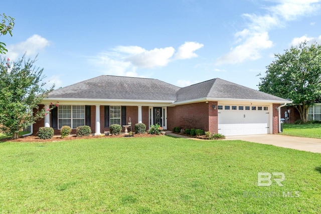 10234 Scott Plantation Dr, Mobile, AL 36695 - ranch-style home with an attached garage, brick siding, a front lawn, and concrete driveway