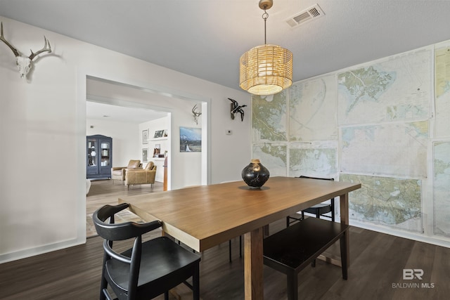 dining room featuring dark wood-style floors and visible vents