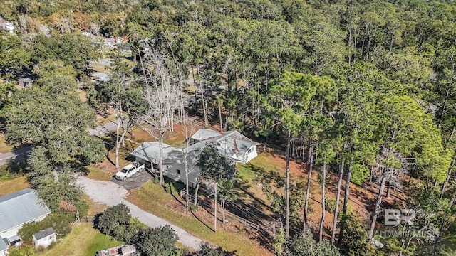 bird's eye view featuring a view of trees