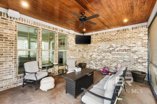 view of patio featuring ceiling fan and an outdoor hangout area