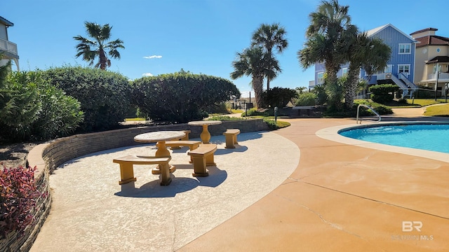 view of swimming pool with a patio