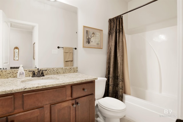 21105 Zinfandel Ln, Silverhill, AL 36576 - bathroom with toilet, shower / bathtub combination with curtain, and vanity