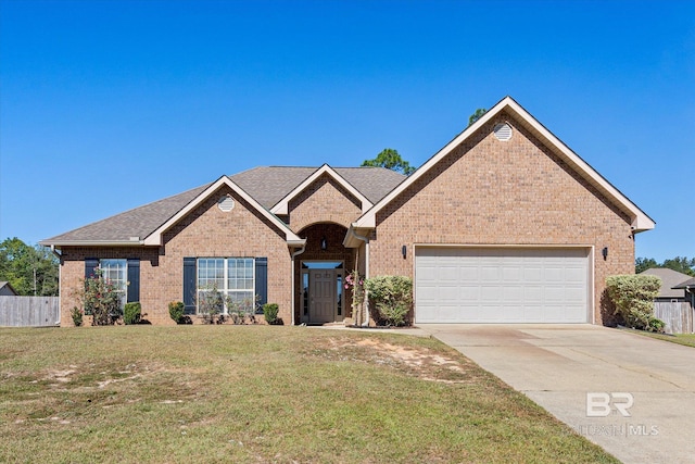 ranch-style home featuring a front lawn and a garage