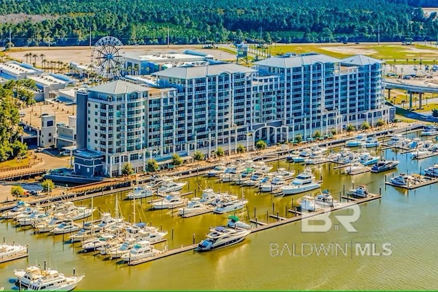 aerial view featuring a water view