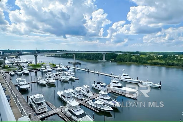 property view of water with a boat dock