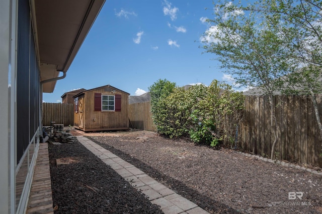 view of yard with a storage shed