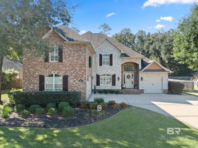 view of front of property featuring a garage and a front yard