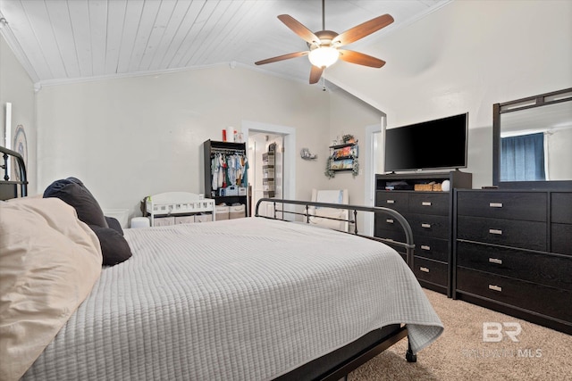 20 Hurlbert St, Mobile, AL 36607 - bedroom featuring ornamental molding, carpet, lofted ceiling, and ceiling fan