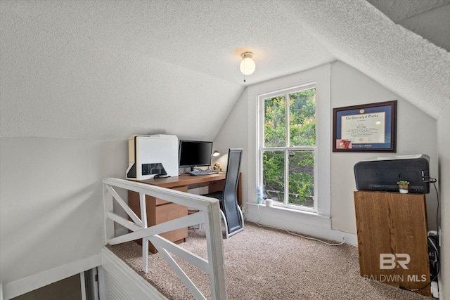 20 Hurlbert St, Mobile, AL 36607 - office space with a textured ceiling, vaulted ceiling, and carpet floors