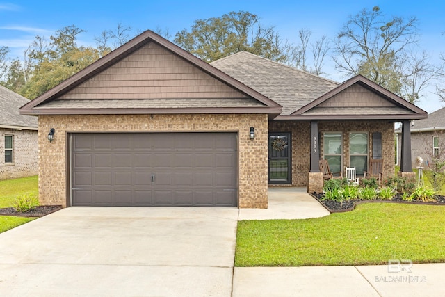 9393 Impala Dr, Foley, AL 36535 - view of front facade featuring a shingled roof, concrete driveway, an attached garage, a front yard, and brick siding