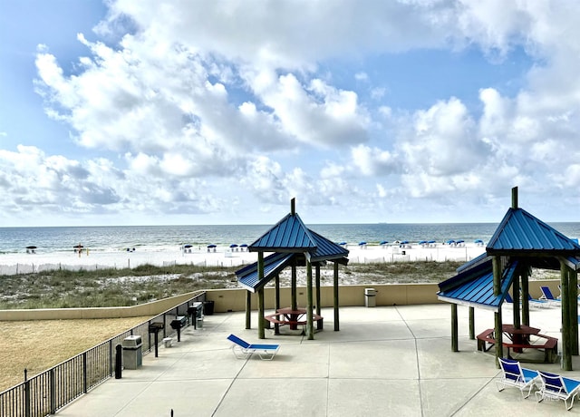 exterior space featuring a view of the beach