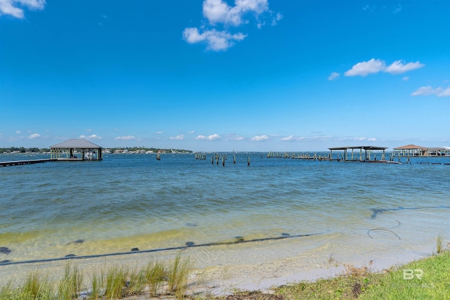 view of dock with a water view