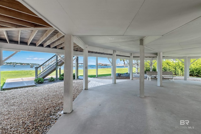 view of patio / terrace featuring a water view