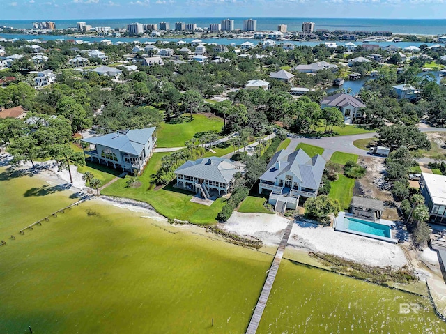 bird's eye view featuring a water view