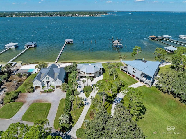 bird's eye view featuring a water view