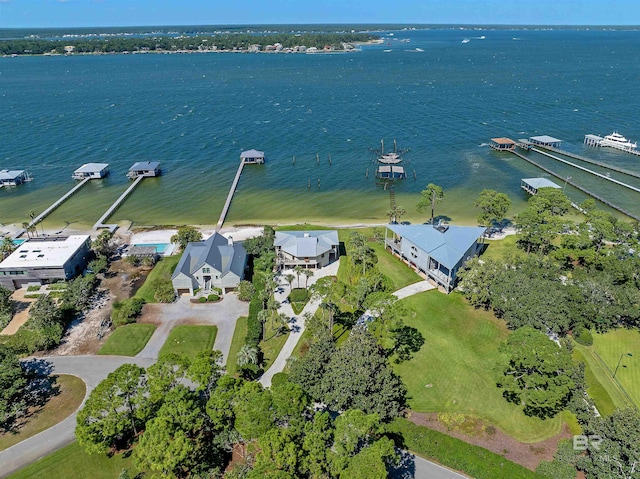 bird's eye view featuring a water view