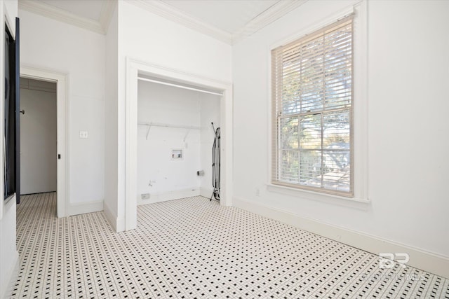 washroom with washer hookup and ornamental molding