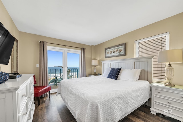 969 W Beach Blvd Unit 1306, Gulf Shores, AL 36542 - bedroom featuring access to outside, dark wood-type flooring, and a water view