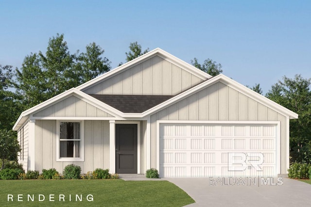 view of front of home with a garage and a front lawn