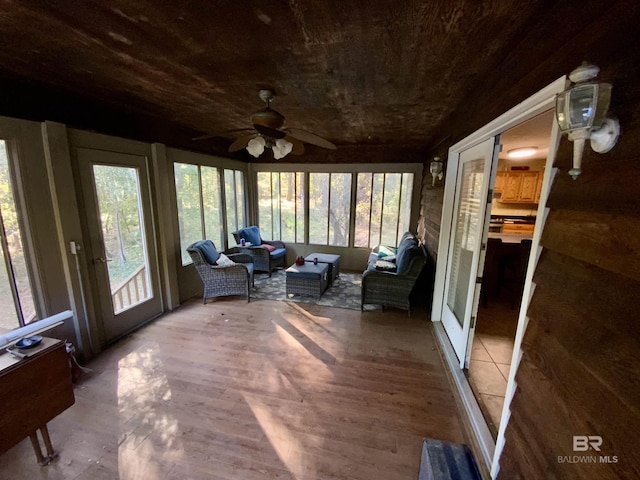 sunroom featuring plenty of natural light and ceiling fan