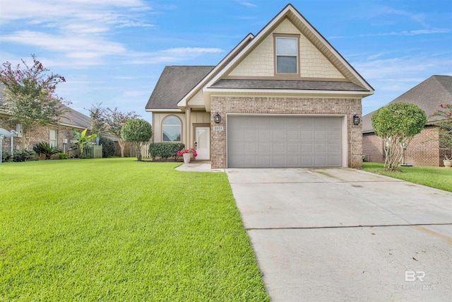 view of front of house with a garage and a front yard