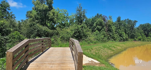 view of community with a water view