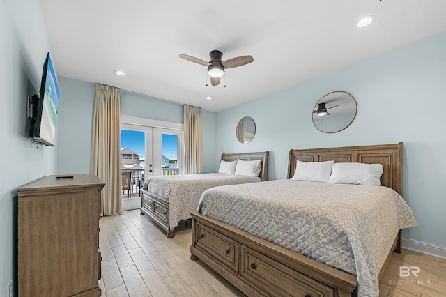 1337 W Lagoon Ave, Gulf Shores, AL 36542 - bedroom with recessed lighting, access to outside, french doors, and light wood-style floors