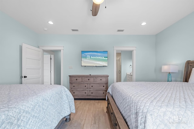 1337 W Lagoon Ave, Gulf Shores, AL 36542 - bedroom with a ceiling fan, recessed lighting, light wood finished floors, and visible vents