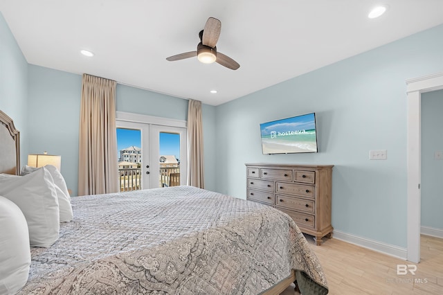 1337 W Lagoon Ave, Gulf Shores, AL 36542 - bedroom featuring baseboards, access to outside, recessed lighting, light wood-style floors, and french doors