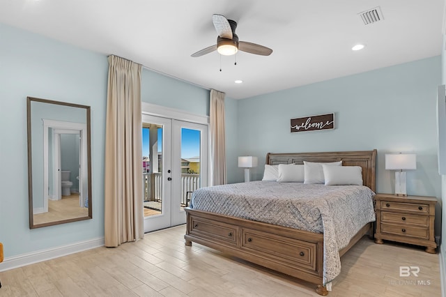 1337 W Lagoon Ave, Gulf Shores, AL 36542 - bedroom with visible vents, light wood finished floors, access to outside, recessed lighting, and french doors