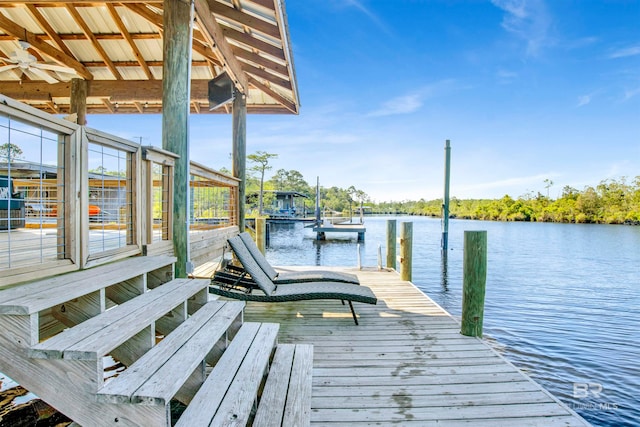 dock area with a water view