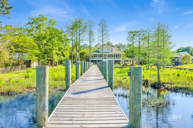 dock area with a water view