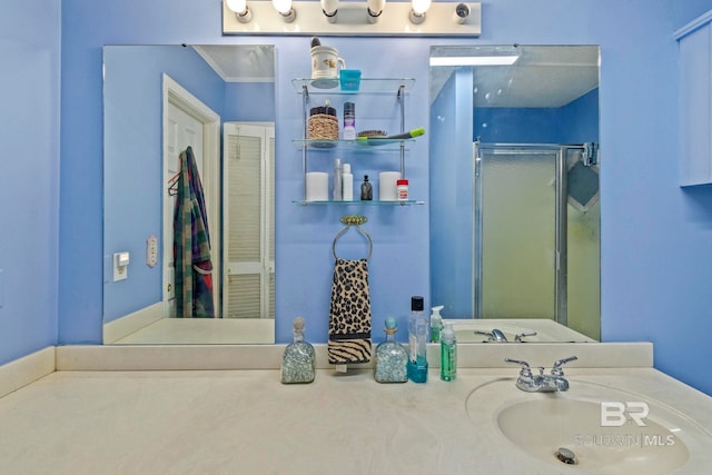 bathroom with vanity and walk in shower