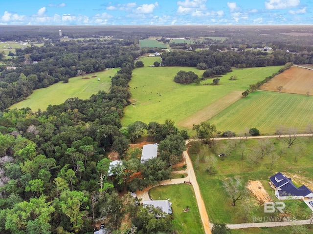 aerial view featuring a rural view