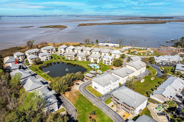 aerial view with a water view